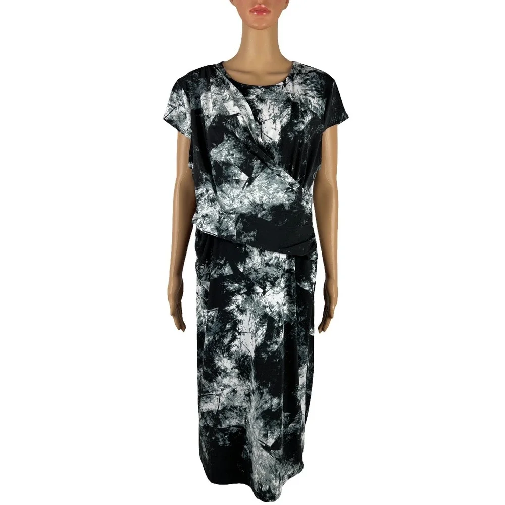 Carmen Marc Valvo Womens XL Dress Short Sleeve Lyrical White Black NWT $88